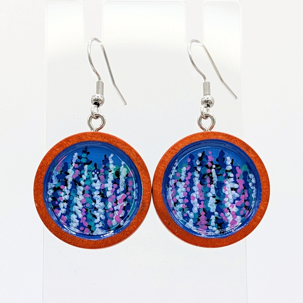 July Birth Month Floral Handmade Earrings, Delphinium / Larkspur, Hand Painted